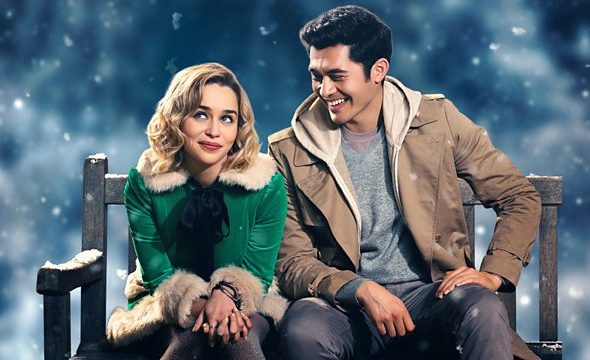 emilia clarke in last christmas sitting on a bench